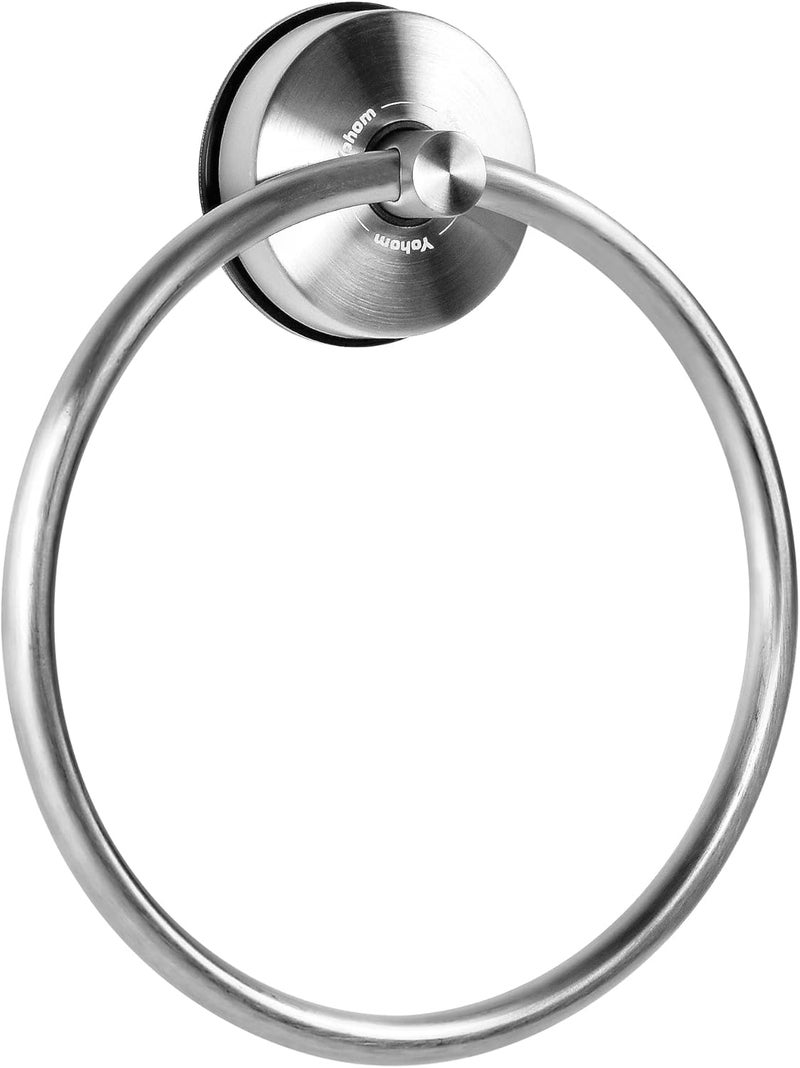 OHOM Suction Cup Towel Ring Hand Towel Holder for Bathroom Vacuum Suction Washcloth Holder Dish Towel Hanger for Shower Wall No Drill Stainless Steel Brushed Finish - Image 1